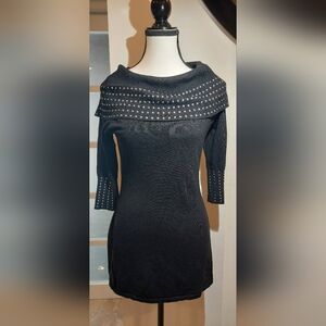 Elegant Black Off-Shoulder Sweater with Stud Accents